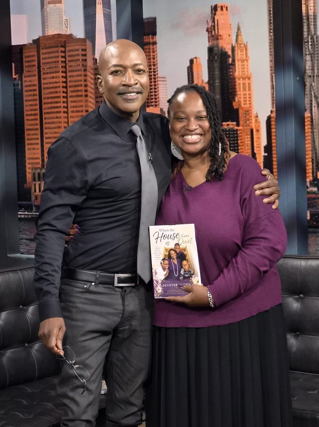 Mrs Deveter with Antwan Lewis on the set of Street Talk at Fox NY Studios